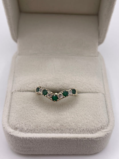 9ct gold emerald and diamond wishbone ring