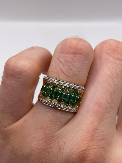 9ct gold emerald and diamond ring