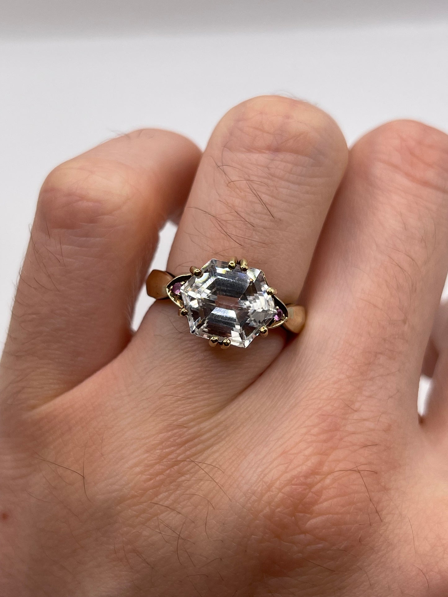 9ct gold zircon and pink sapphire ring
