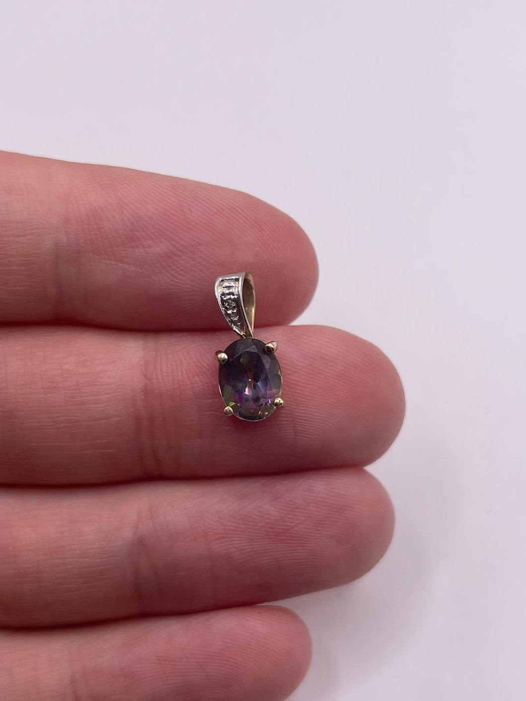 9ct gold mystic topaz and diamond pendant