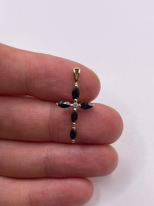 9ct gold sapphire and diamond cross pendant