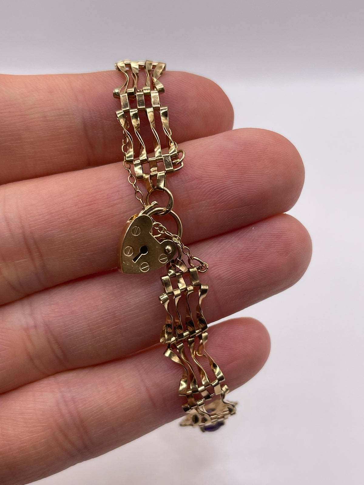 9ct gold amethyst padlock bracelet