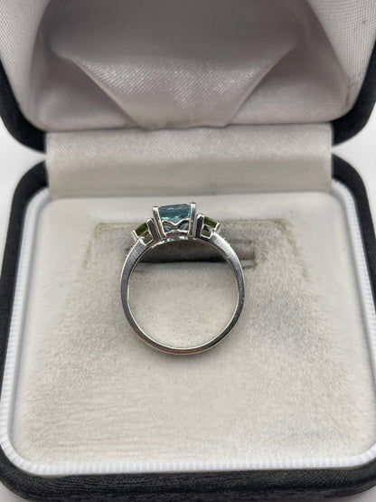9ct white gold topaz, peridot and diamond ring