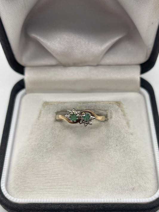 9ct gold emerald and diamond ring