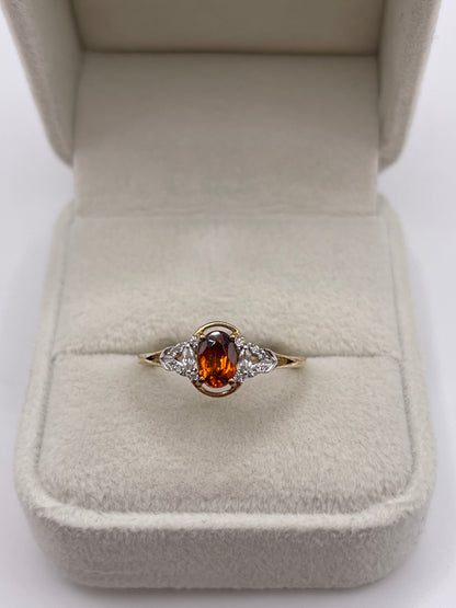 9ct gold citrine and zircon ring