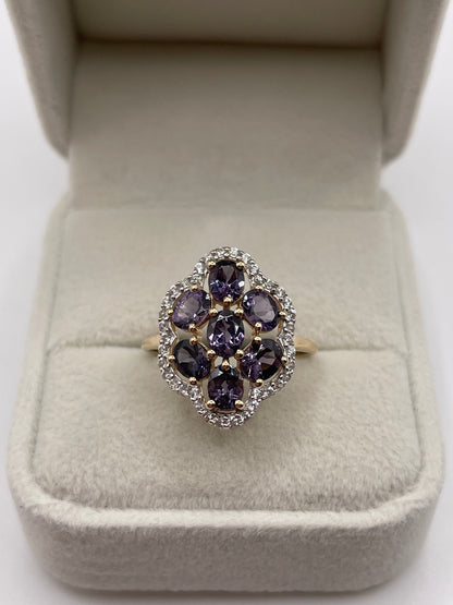 9ct gold iolite and zircon rinc