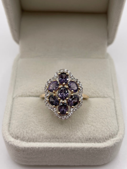 9ct gold iolite and zircon rinc