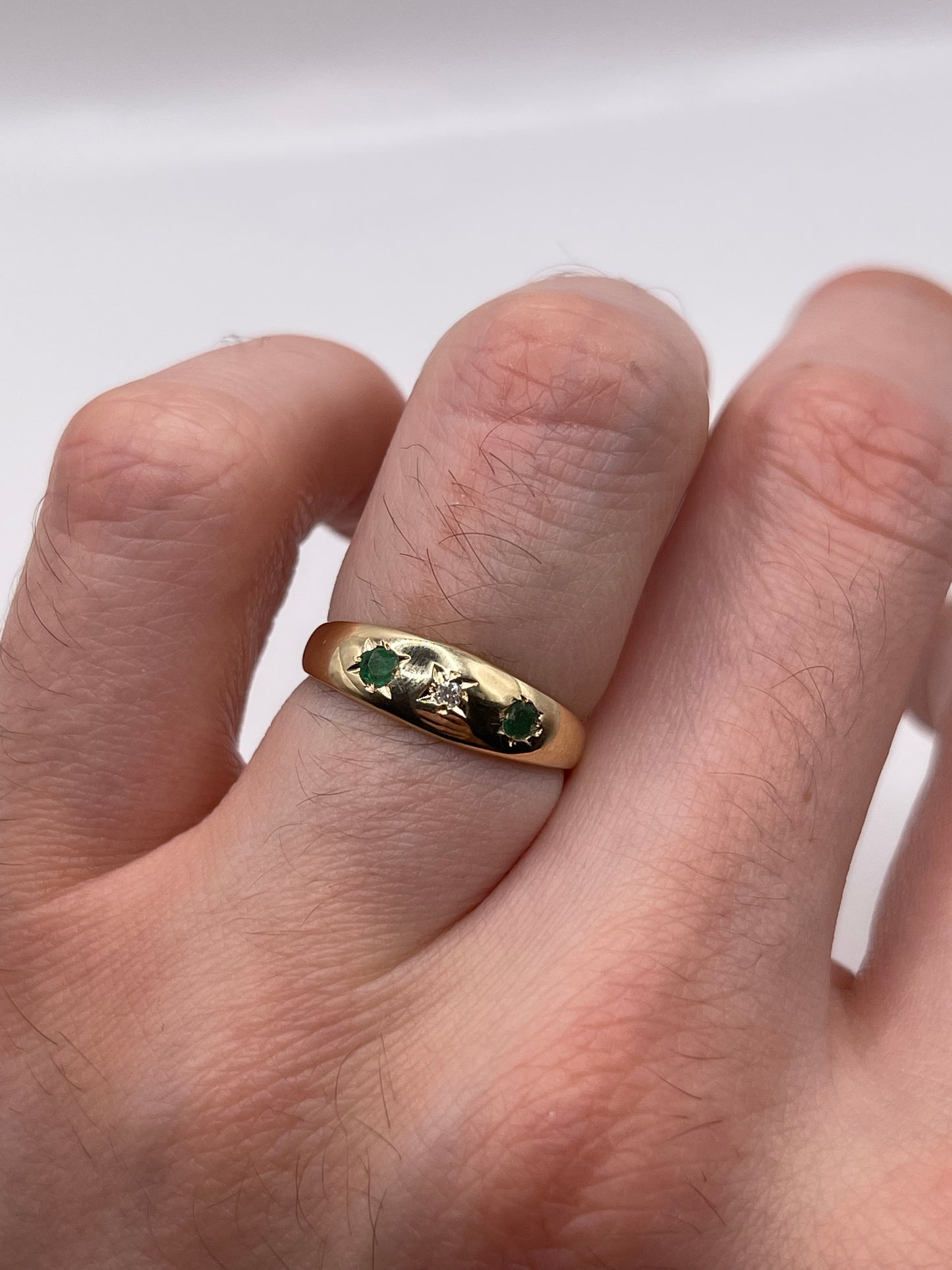 9ct gold emerald and diamond gypsy ring