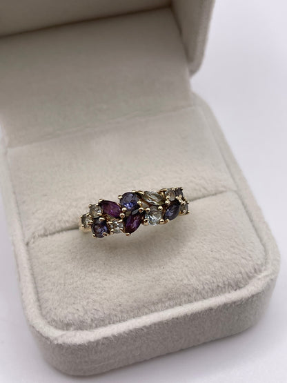 9ct gold multi gemstone cluster ring
