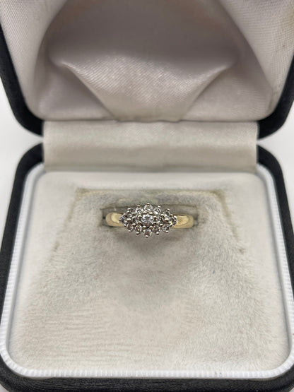 9ct gold 35 point diamond cluster ring