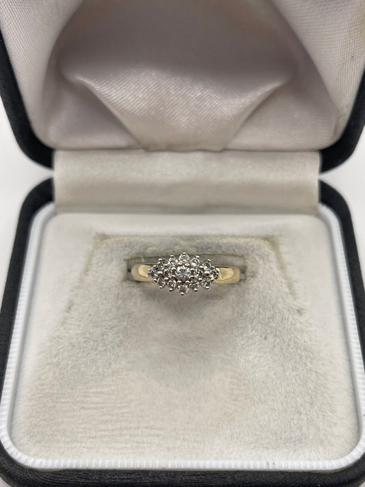 9ct gold 35 point diamond cluster ring