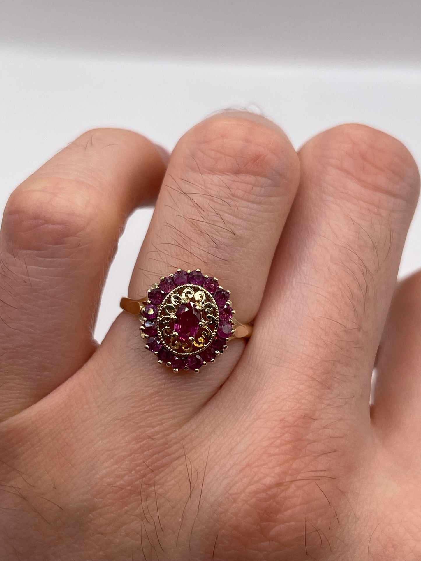 9ct gold ruby cluster ring