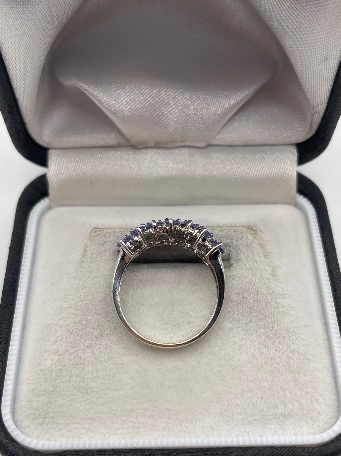 9ct white gold tanzanite and diamond ring
