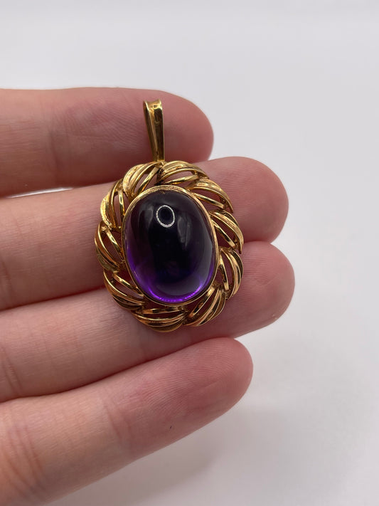 14ct gold cabochon amethyst pendant