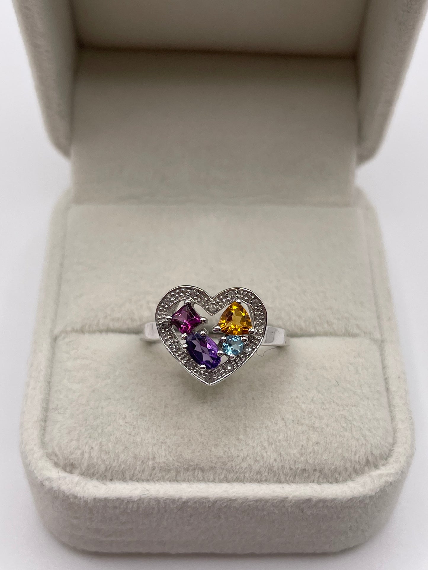 9ct white gold multi gemstone and diamond ring