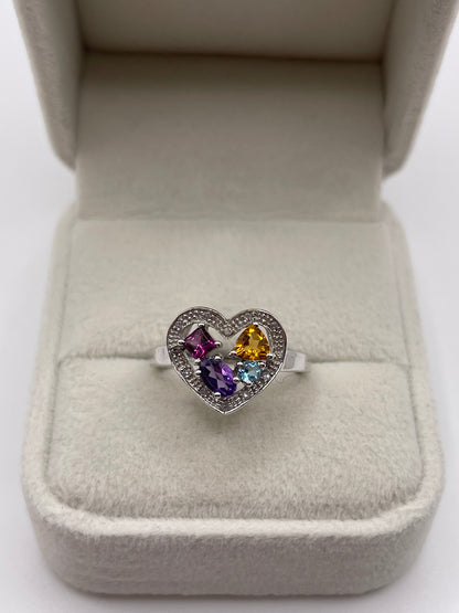 9ct white gold multi gemstone and diamond ring