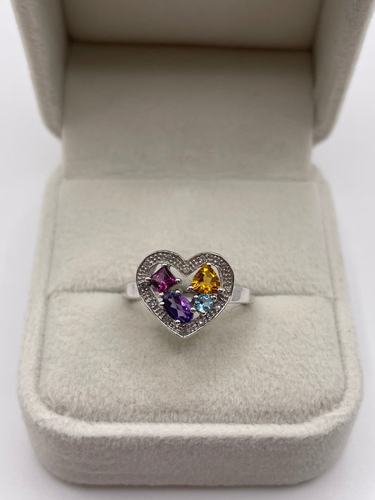9ct white gold multi gemstone and diamond ring