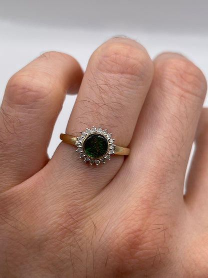9ct gold Ammolite and diamond ring