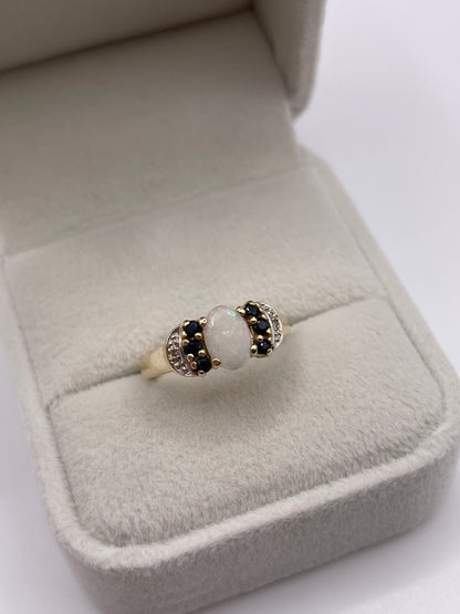 9ct gold opal, sapphire and diamond ring