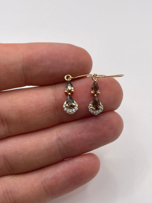 8ct gold quartz and zircon earrings