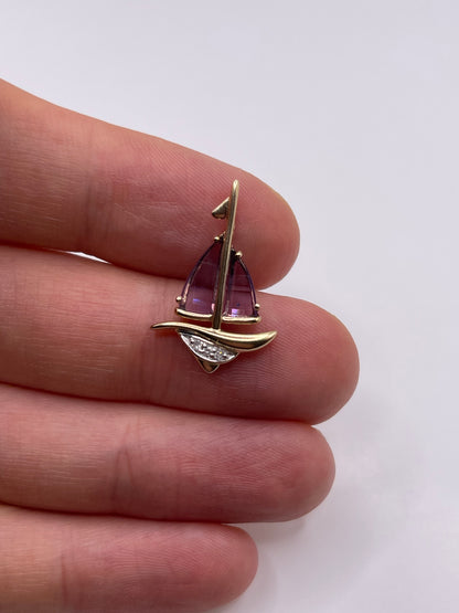 9ct gold amethyst and diamond boat pendant