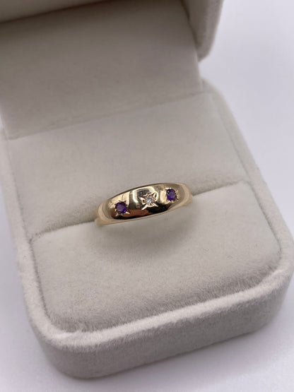 9ct gold amethyst and diamond gypsy ring