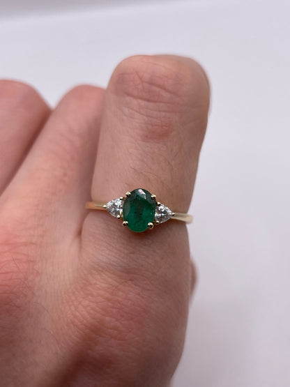 9ct gold emerald and zircon ring