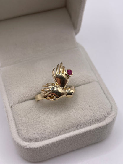 9ct gold ruby double hand ring