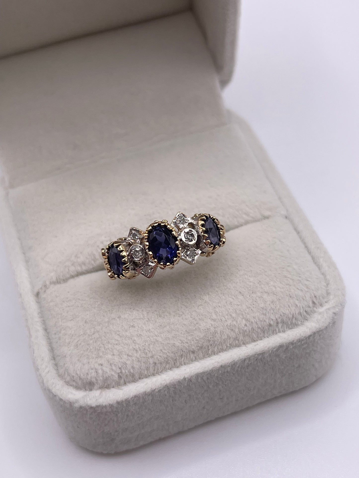 9ct gold iolite and diamond ring