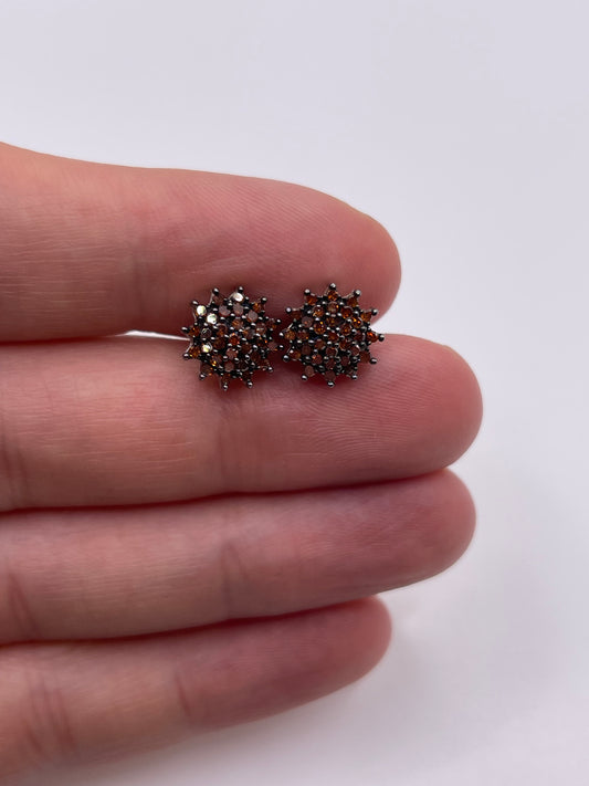 Silver red diamond earrings