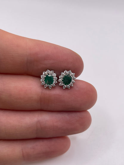 9ct gold emerald and cz earrings