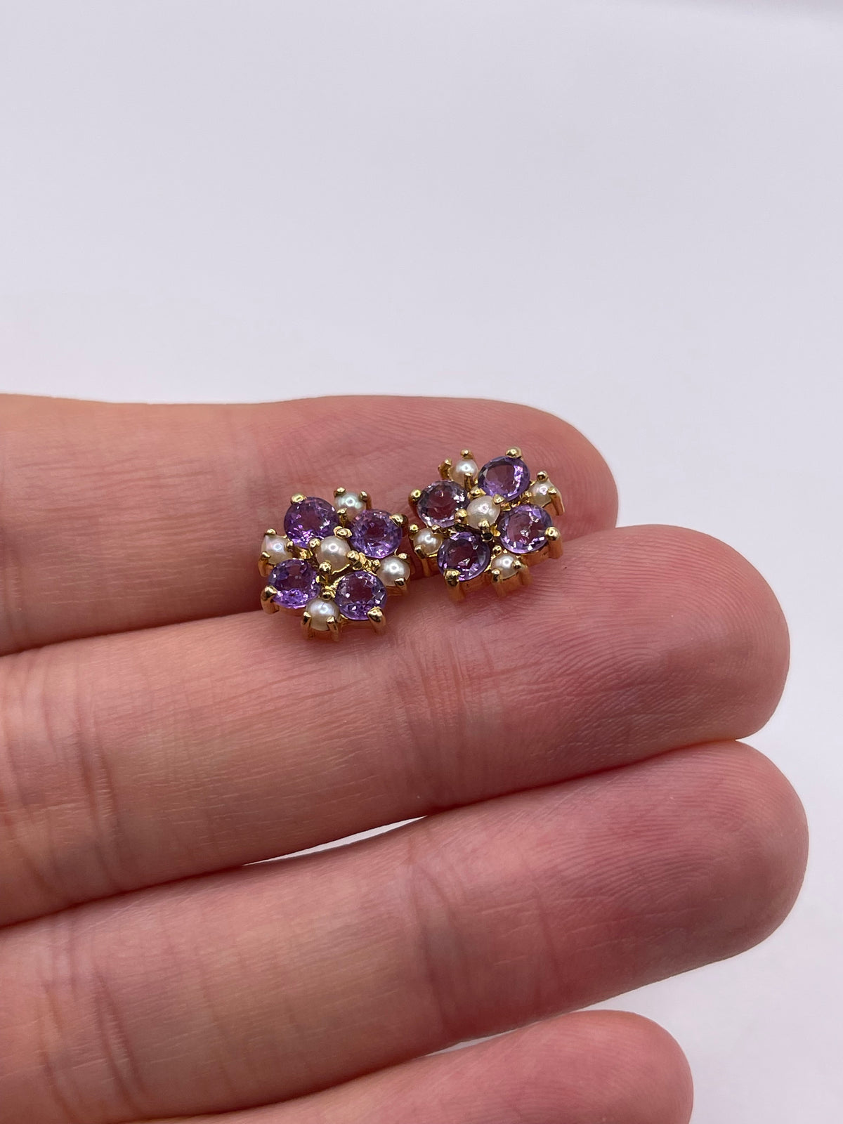 9ct gold amethyst and pearl earrings