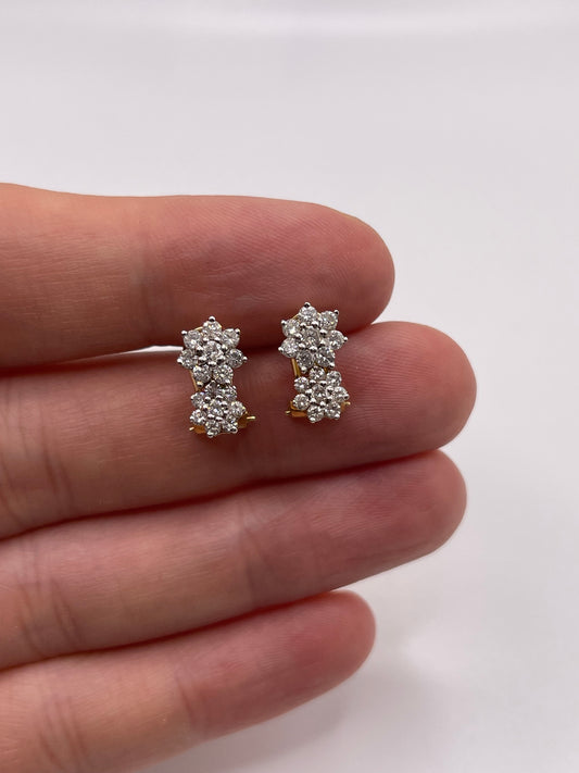 18ct gold 1ct diamond cluster earrings