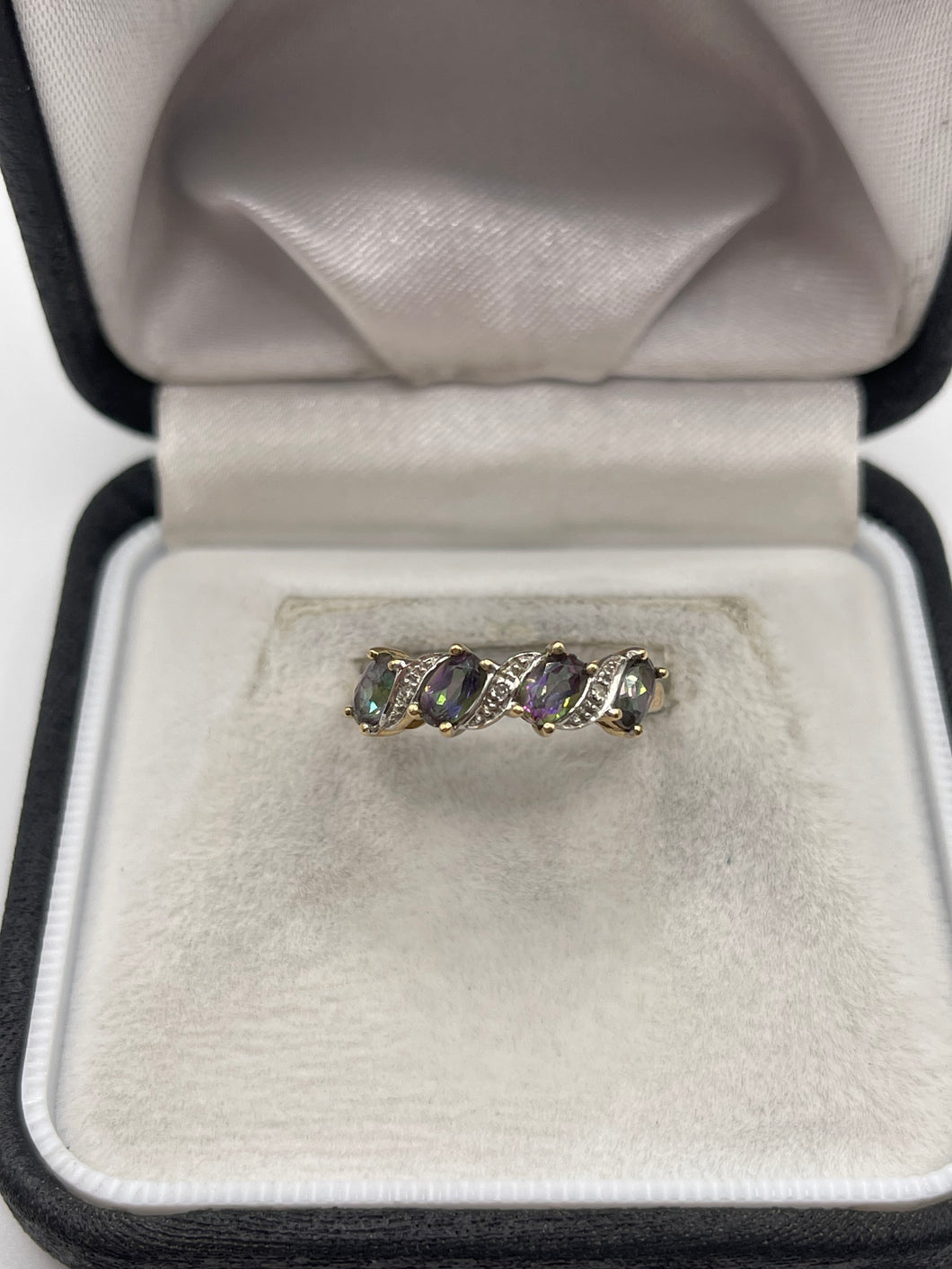 9ct gold mystic topaz and diamond ring