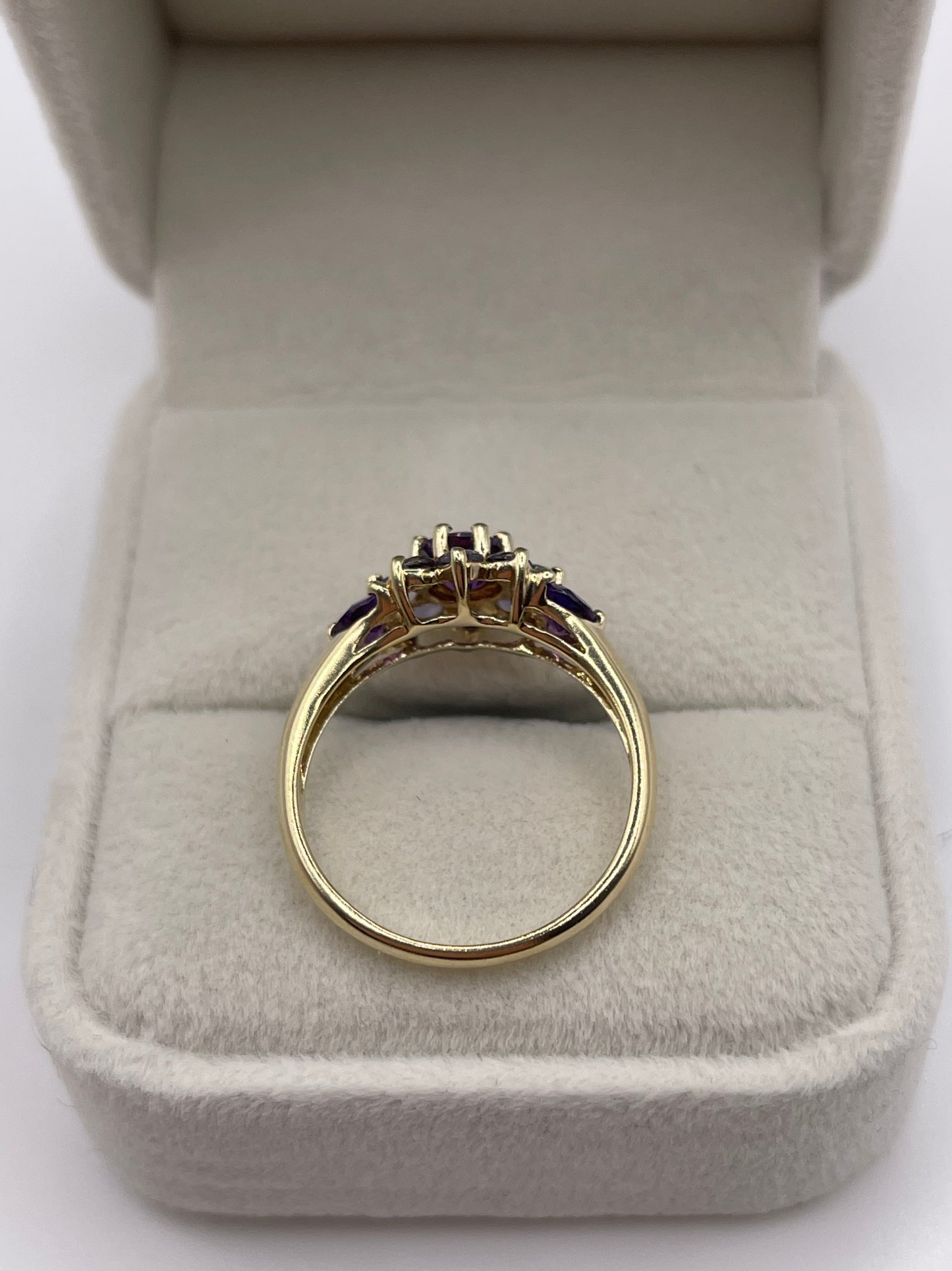 9ct gold amethyst and tanzanite cluster ring