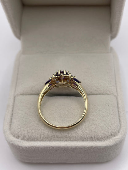 9ct gold amethyst and tanzanite cluster ring