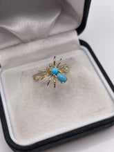 Load image into Gallery viewer, 9ct gold turquoise and diamond spider ring
