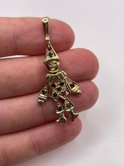 9ct gold multi gemstone clown pendant
