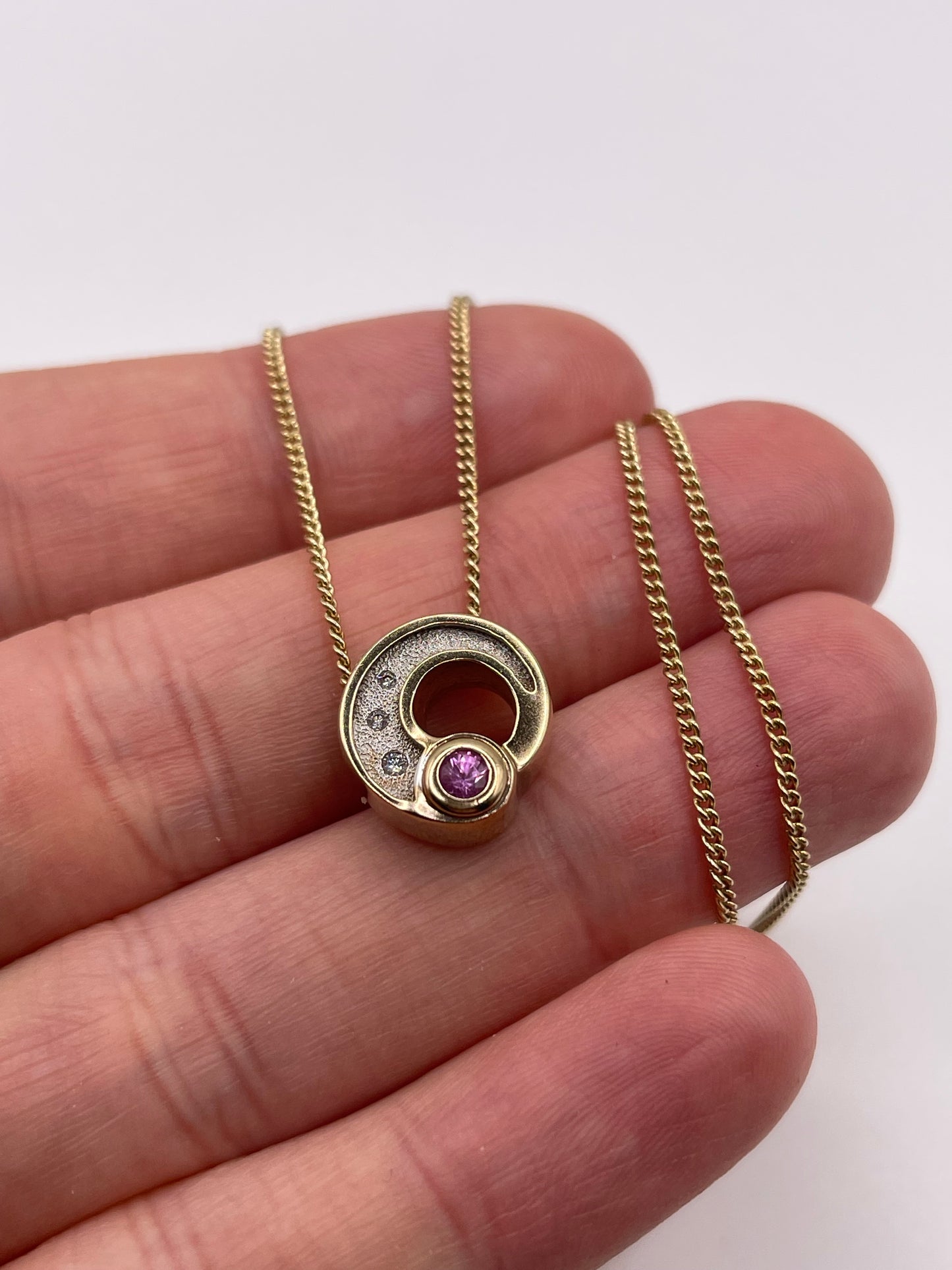 9ct gold pink sapphire and diamond necklace