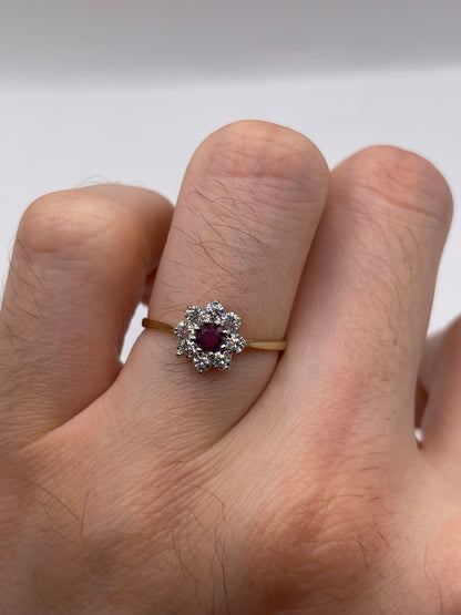 9ct gold ruby and cz ring