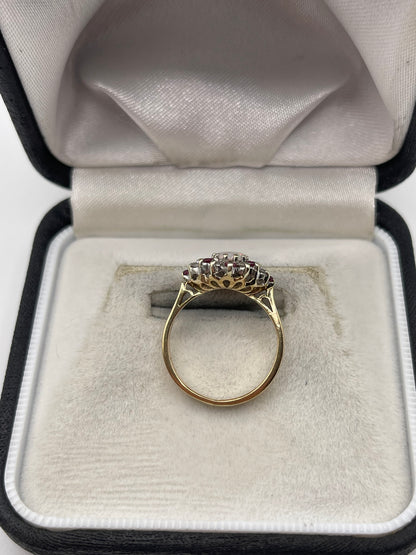 9ct gold opal, ruby and diamond ring