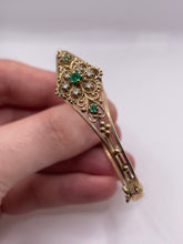 Load image into Gallery viewer, 9ct gold emerald and diamond bangle
