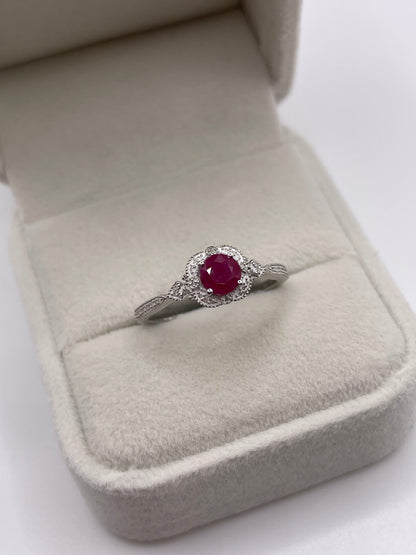 9ct white gold ruby and diamond ring
