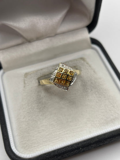 9ct gold citrine and diamond ring