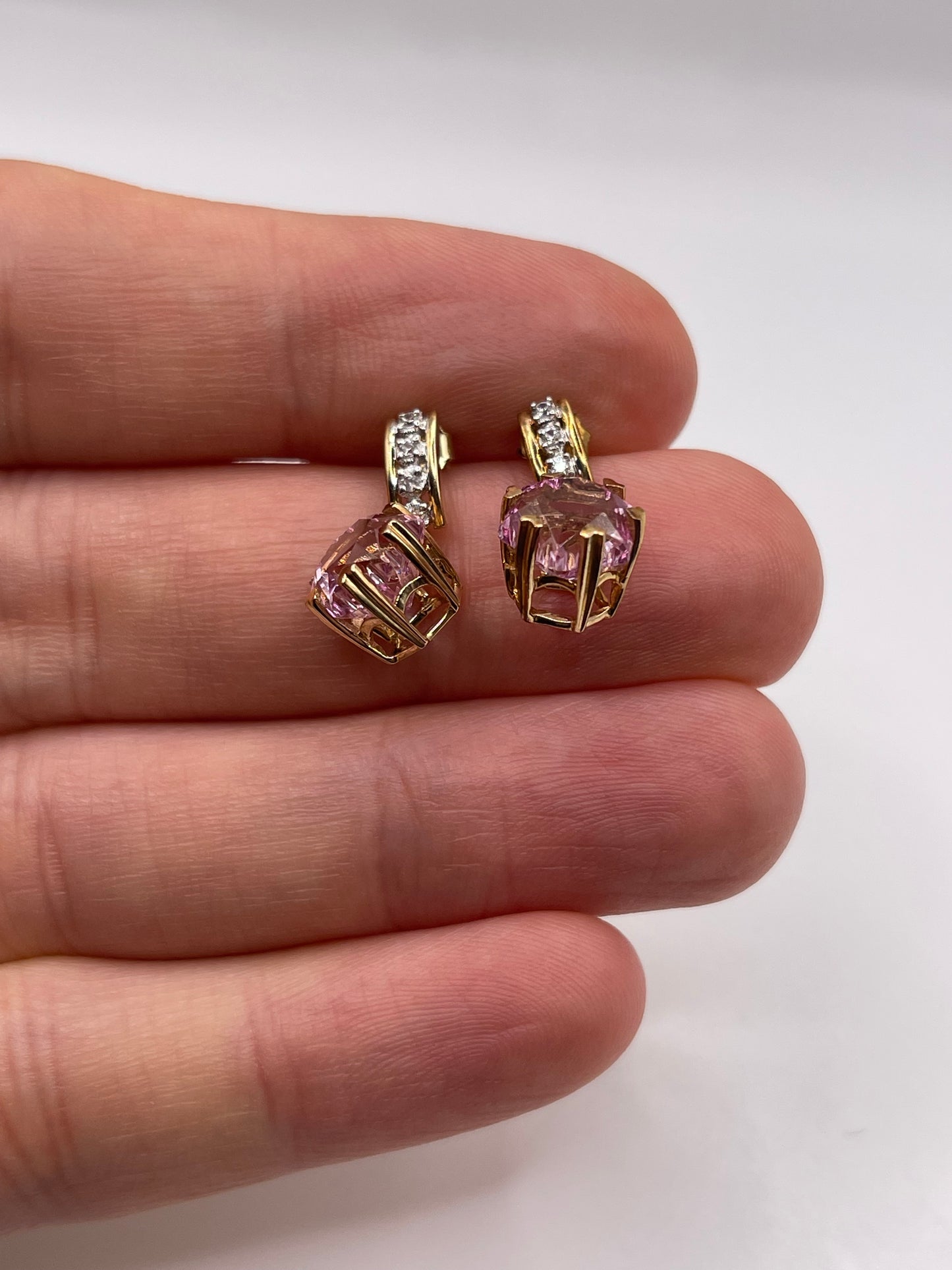 9ct gold pink topaz and zircon earrings