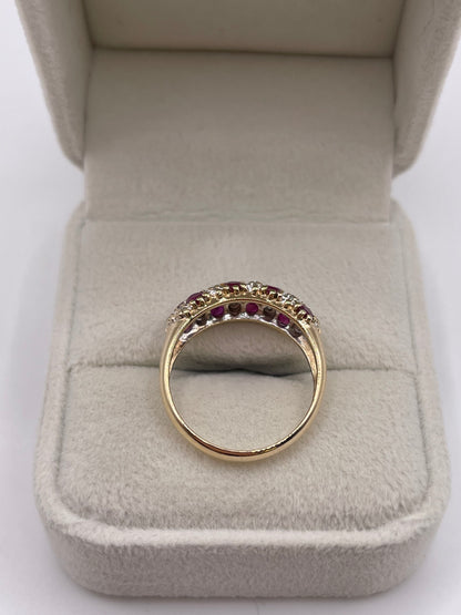 9ct gold ruby and diamond cluster ring