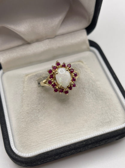 9ct gold opal and ruby ring