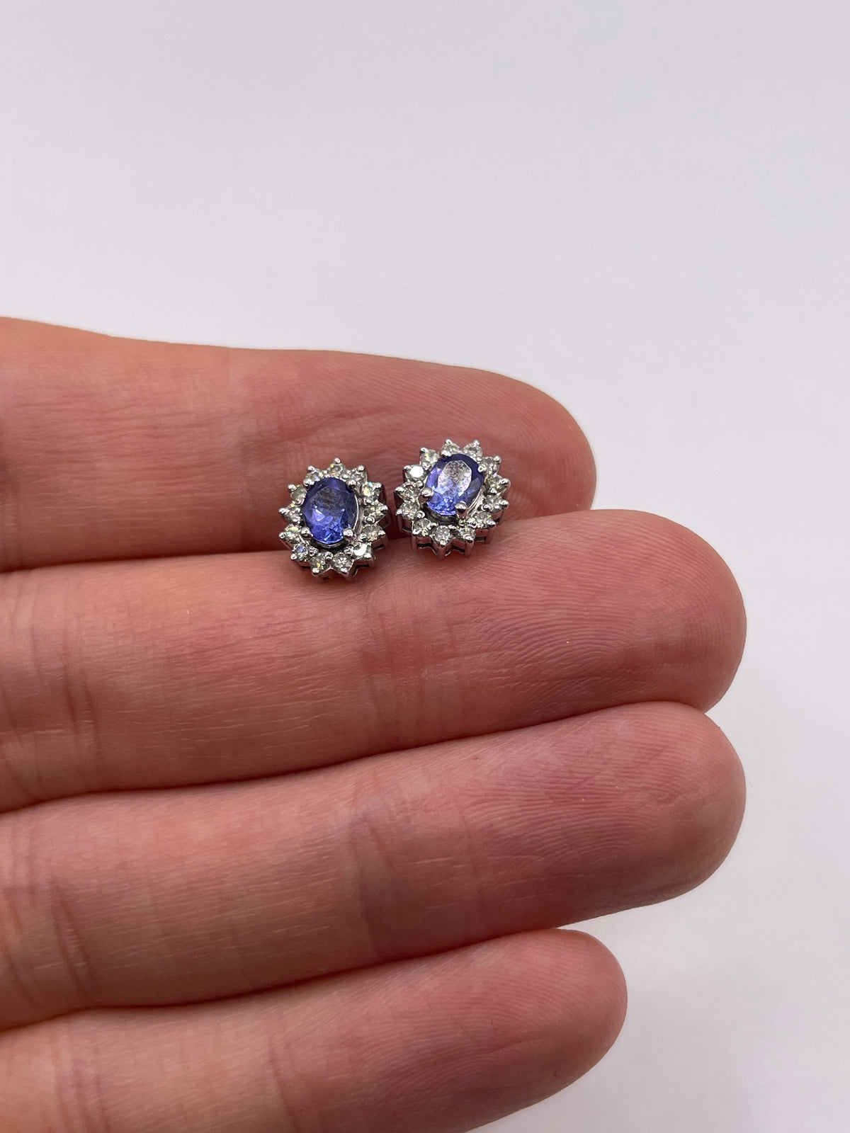 9ct white gold tanzanite and diamond earrings