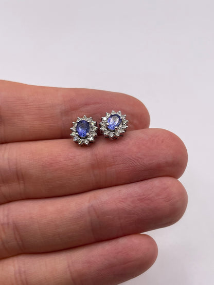 9ct white gold tanzanite and diamond earrings