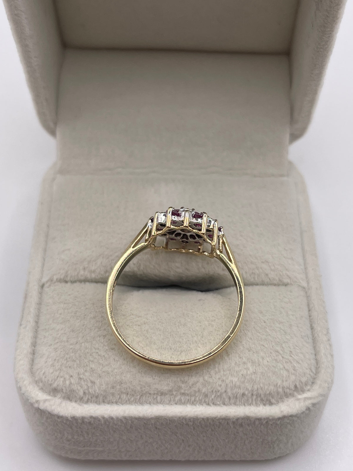 9ct gold ruby and diamond cluster ring